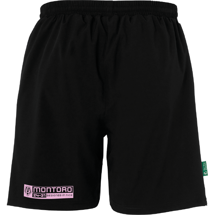 Short Montoro Essential Tech noir — emblème floqué rose, vue dos