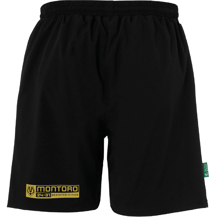 Short Montoro Essential Tech noir — emblème floqué or, vue dos